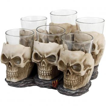 Nemesis Now Six Shooter Skulls Unisex Set vasos chupito Blanco roto, Poliresina, Sin definir