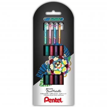 Estuche 4 unidades del bolígrafo Dual Metallic gel Pentel