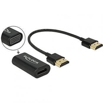 Adaptador HDMI-A hembra a VGA hembra con cable de 15 cm, negro