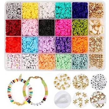 Juguete de Cuentas Coloridas Abalorios Hacer Pulseras Collar de Bricolaje Cuentas de Arcilla de Joyas DIY Manualidad Fabricación de Joyas, 4000 piezas 18 Colores 6mm 24 Caja de Rejilla