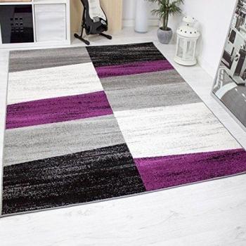 Salón Alfombra Modern Geometría Patrón moteado en morado gris blanco y negro - Certificado Öko Tex, morado, 240 cm x 340 cm