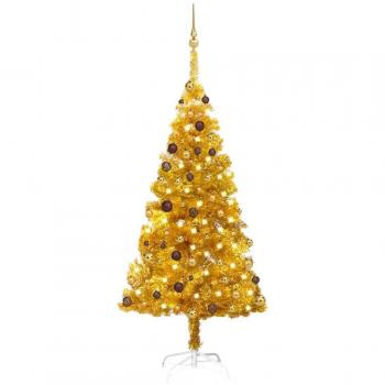 vidaXL Artificial Pre-lit Christmas Tree with Ball Set Gold 180 cm PET