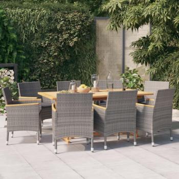 9-Piece Grey Garden Dining Set with Cushions