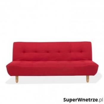 Sofá cama 3 plazas tapizado en tela roja con patas de madera clara estilo escandinavo Alsten