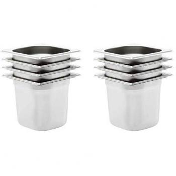 vidaXL 8X Bandejas Gastronorm de Alimentos GN 1/6 Utensilios Cocina Calientaplatos Plato Platillo Comida Buffet Baño María 150 mm Acero Inoxidable
