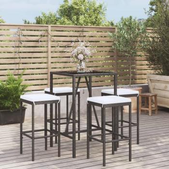 5-Piece Black Poly Rattan Garden Bar Set with Cushions