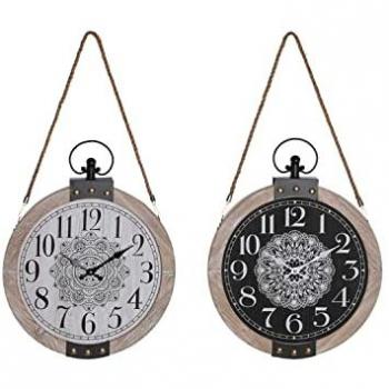 Reloj de Mesa DKD Home Decor 40 x 6,5 x 46 cm Negro Blanco Hierro Mandala Madera MDF (2 Unidades)