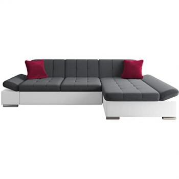 Sofá rinconero Comfivo 152 con función de descanso y caja de ropa de cama, dimensiones 278x161x76cm, tapizado Soft 017 + Kronos 22 + Kronos 02