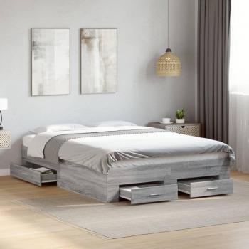 Cama con cajones de madera ingeniería gris Sonoma 120x190 cm, modelo Vidaxl, con estructura de cama cruzada y fabricada en madera multicapa