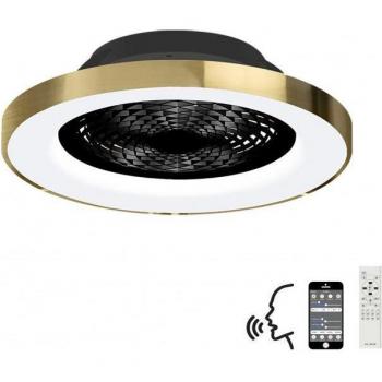 Ventilador de techo LED Mantra Tibet con control por voz compatible con Alexa, color negro y oro, 1 bombilla, diámetro 20cm