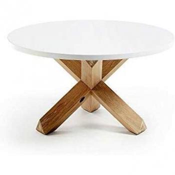 Kave Home - Mesa de Centro Lotus Ø 65 cm DM Lacado Blanco Patas Madera Maciza de Roble