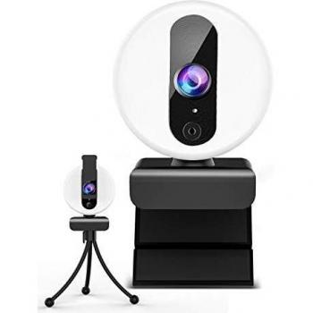 Webcam con Microfono para PC y Anillo de Luz, OVIFM Webcam HD 2K con Trípode y Cover para PC/Mac/Ordenador Portatil/Sobremesa, Camara Web para Youtube, Skype, Zoom, Xbox One, PS4 y Videoconferencia