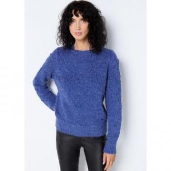 Jersey de punto azul con cuello caja diseñado por Victorio & Lucchino