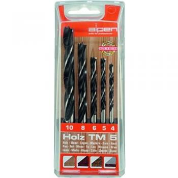 ALPEN 9084015 Estuche Brocas Madera 5 Piezas, negro, ø 4-10 mm