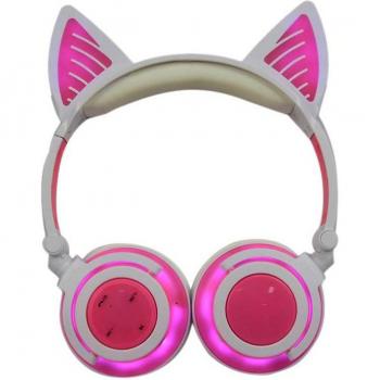 Auriculares Inalámbricos Bluetooth con Orejas de Gato y Luz LED para Niños y Adultos, Micrófono Brillante, Compatibles con PC y Portátil