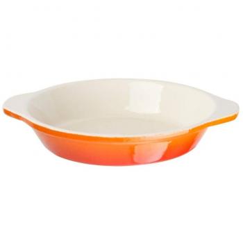 Plato de gratin redondo de hierro fundido naranja Vogue 400 ml, compatible con inducción y todos los tipos de cocina