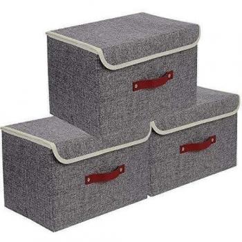 E-MANIS Caja de almacenamiento plegable grande con tapa, cesta de almacenamiento de tela con asas para organizar estanterías,armarios de habitación de los niños,armarios y oficina