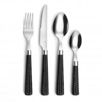 Set de Cubertería Amefa Paille de 24 Piezas en Acero Inoxidable con Mango Trenzado Negro