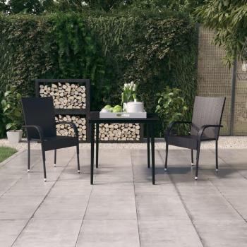 vidaXL 3 Piece Garden Dining Set Black - Outdoor furniture set, includes 1 table and 2 chairs, made of durable black metal frame, weather-resistant materials, modern design suitable for gardens and patios