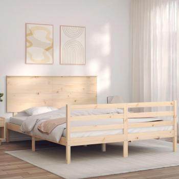 Cama King Size con Cabecera de Madera Maciza vidaXL