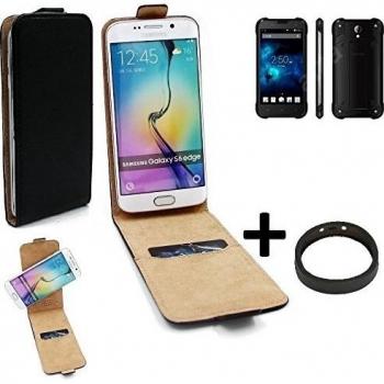 TOP SET: Caso Smartphone para Blackview BV5000 cubierta del estilo del tirón 360°, negro + anillo protector, cubierta del tirón - K-S-Trade