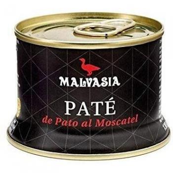 MALVASIA Paté Gourmet de Pato con Sabor Suave al Moscatel, Elaboración Artesanal, Textura Untuosa, Ideal para Ocasiones Especiales, Sin Gluten, Lata Abre Fácil de 130gr