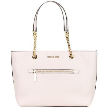 Michael Kors Jet Set Medium Powder Blush Leather Front Zip Chain Tote Bag Purse