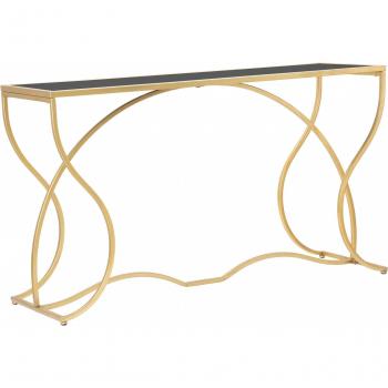 Consola Elegante Dmora Estructura de Metal Dorado con Repisa de Vidrio Templado Color Oro Medidas 40x75x130 cm