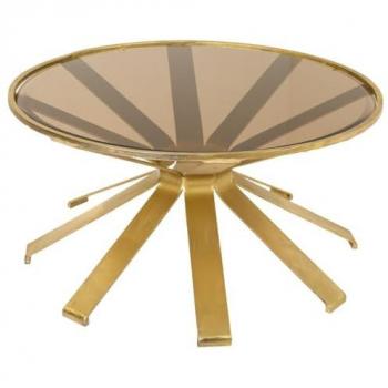 WANDERLUST DECO Mesa Auxiliar de Cristal y Metal Dorado - 92x92x46 Cm - Imponentes Dimensiones