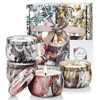 YMing Velas Aromáticas, Juego de 4 Piezas 5.65 Oz Velas Perfumadas, Regalos Originales para Mujer, Estaño de Viaje de Cera Natural de Soja Portátil, Regalo Dia de la Madre