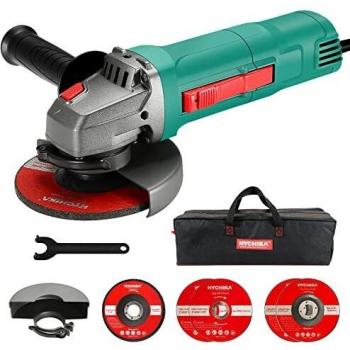 Amoladora Angular 900W, HYCHIKA Radial Angular con Motor de Cobre, Ø125mm, Amoladora Pequeña con 5 Discos, Mango Auxiliar, 2Cubiertas Protectoras para Esmerilar / Pulir / Cortar, con Bolsa de Máquina