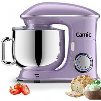 Batidora Amasadora 1500W, Camic 8L Amasadora de Pan Para Repostería, Robot de Cocina Batidora Multifunción, Bajo Ruido, Potente y Profesional, 6 Velocidades con Pulso,Bol de Acero Inoxidable,Púrpura