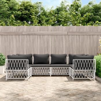 6-Piece White Steel Garden Lounge Set with Cushions