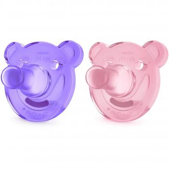 Philips Avent Soothie - Pack de 2 Chupetes calmantes de silicona médica, sin BPA, de 0 a 3 meses, niña, color morado y rosa