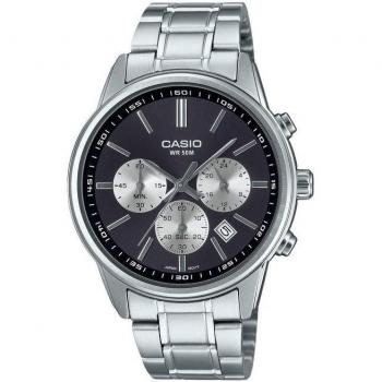 Casio Standard Analog Chronograph Men's Watch - Stainless Steel Grey Dial Quartz MTP-E515D-1AV