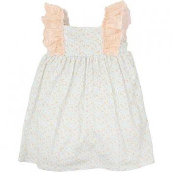 Vestido de niña de florecitas con tirantes en tejido de rayas - color naranja