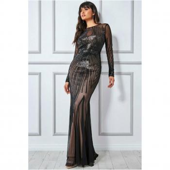 Goddiva Shooting Star Sequin Maxi Dress - Black