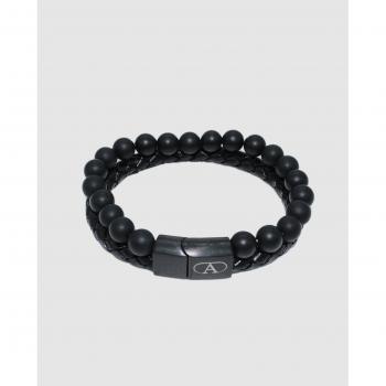 Pulsera de cuero negro con piedras naturales