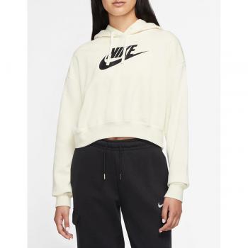 Nike Women's Club Fleece Graphic Oversized Crop Hoodie - Coconut Milk/Black, Size L