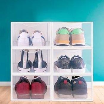 Cajas de almacenamiento apilables y antivuelco para zapatos, juego de 6 organizadores transparentes con apertura frontal, dimensiones 18.5x25x35 cm