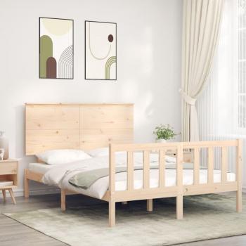Cama de matrimonio con cabecero doble pequeño en madera maciza vidaXL