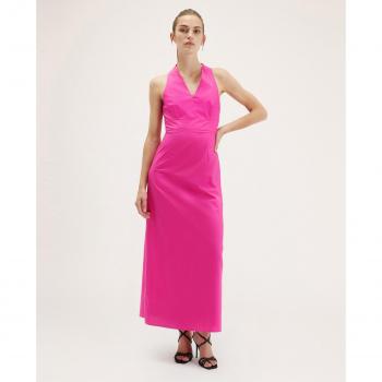 Vestido Largo de Popelina con Escote de Pico Motivi