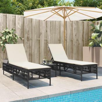 Tumbonas con mesita 2 unidades ratán sintético negro, gris, sillas de exterior ideales para jardín, playa, piscina y terraza