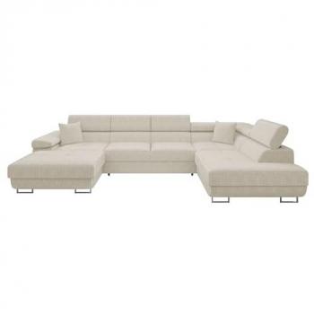 Sofá rinconero Comfivo S103 con función de descanso y caja de ropa de cama, 346x203x70cm, color marrón claro