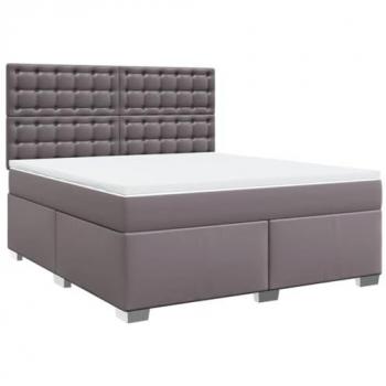 Cama box spring suave con colchón de cuero sintético gris 180x200 cm