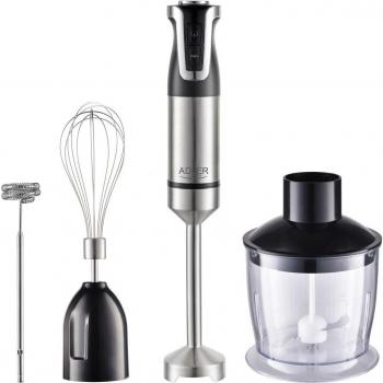 Batidora de Mano Adler AD 4627 - Acero Inoxidable/Negro, 1800 W, 20 Velocidades, Picadora, Modo Turbo