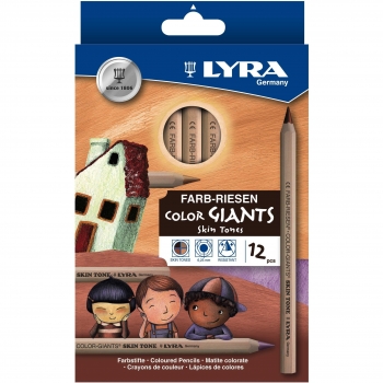 Lyra Color Giants Skin Tones - Estuche con 12 lápices hexagonales y mina, diámetro 6.25 mm