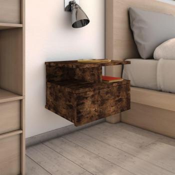 Mesita de noche colgante de madera multicapa en roble ahumado, dimensiones 40x31x27 cm