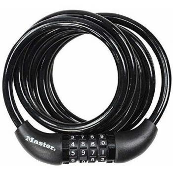 MASTER LOCK 8221EURDPRO Candado, 1, 8, Combinación, Exterior, para Bicicleta, Monopatín, Paseante, Cortacésped y Otro Equipo, Unisex-Adult, Negro, 1.8 m Cable