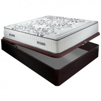 Colchón de muelles ensacados Queen 28 cm con acogida gradual + Canapé abatible de madera 3D transpirable altura 34 cm - 105x190 cm - Wengué